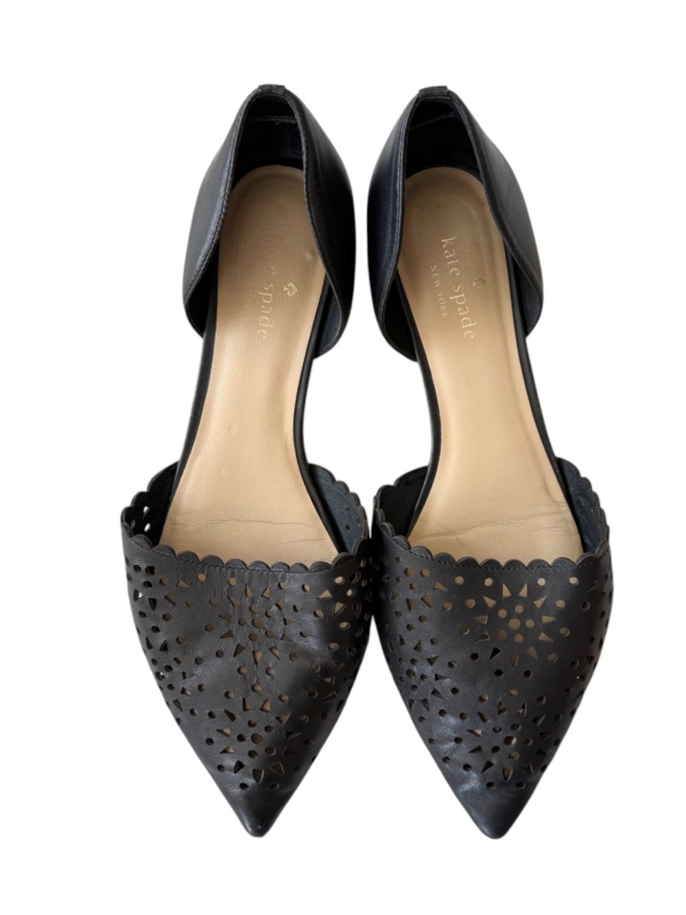 kate spade Black Laser-Cut Pointed Toe D'Orsay Flats